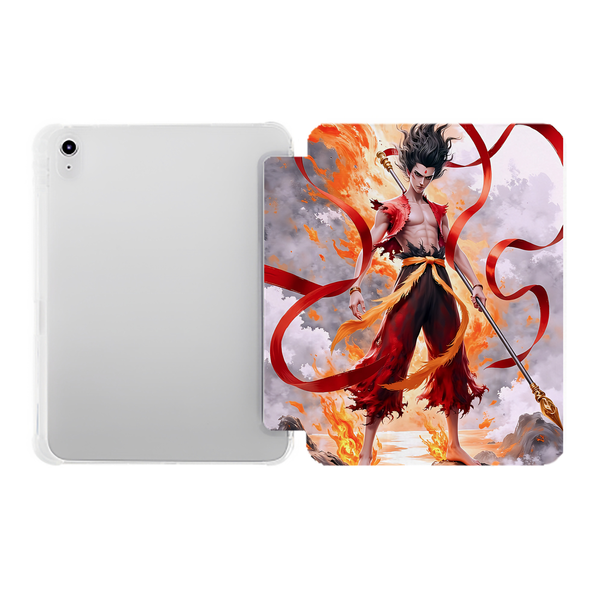 （画像用） Ne Zha 2 ナタ 魔童の大暴れ IPad ケース ペン収納付き 三つ折りスタンド PUレザー×シリコン 対応機種9.5/10.5/10.9インチ